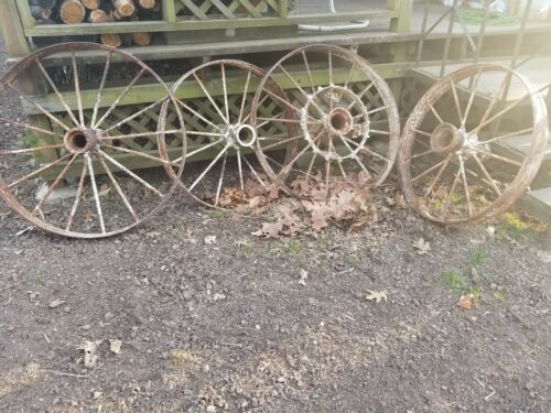Large Farm Primitive Metal Wagon Wheels