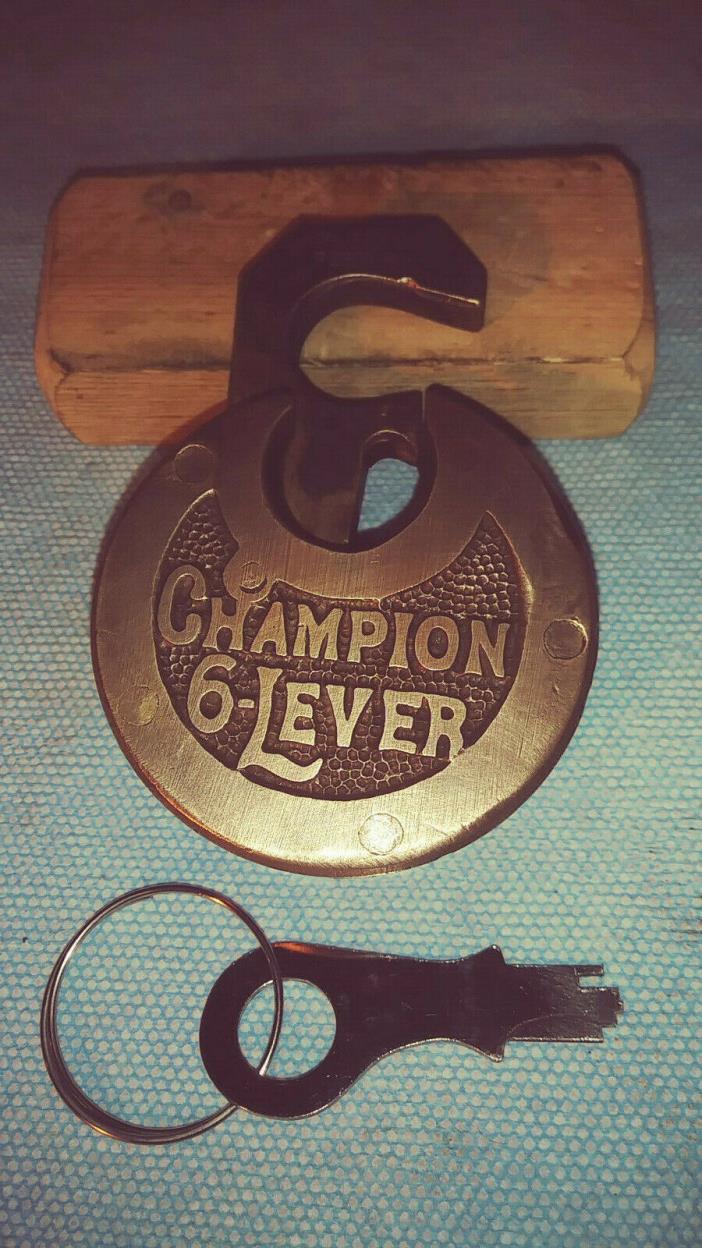antique/vintage miller champion push key pancake padlock w/key 84