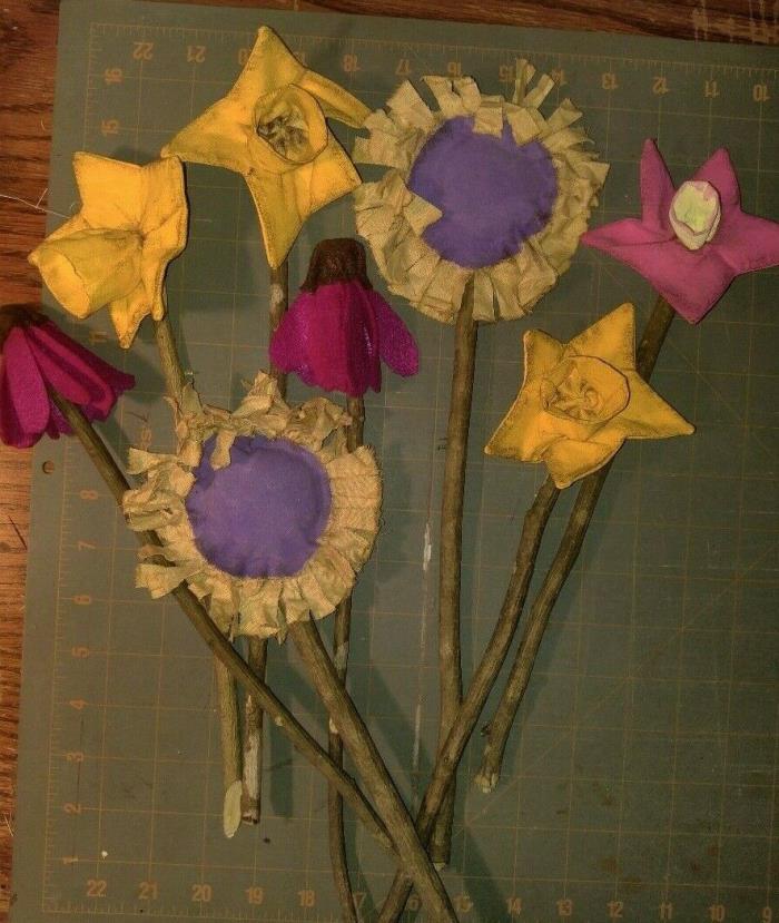 Primitive Decor Easter Flowers Handmade set of 8