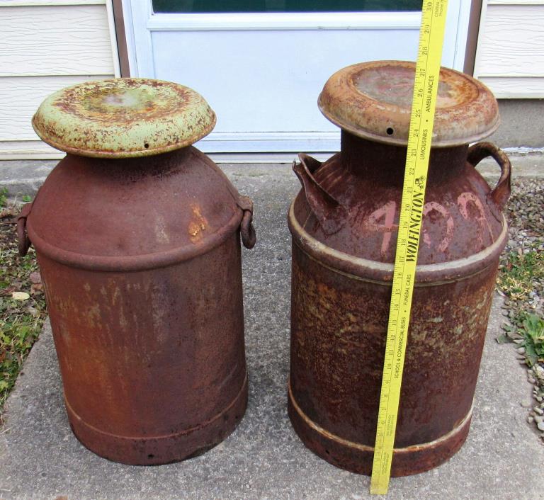pair of antique metal milk cans primitive dairy farm LOCAL PICKUP ONLY
