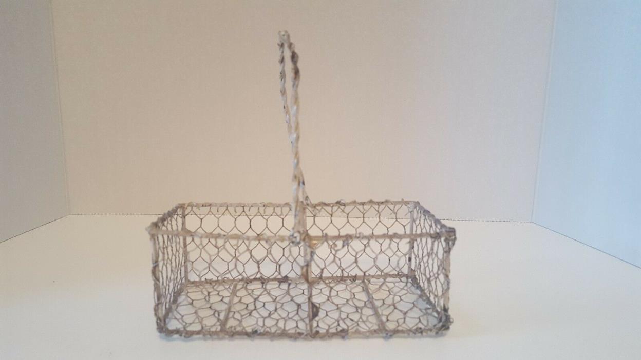 Primitive Small White and Rusty Metal Basket Simply ADORABLE