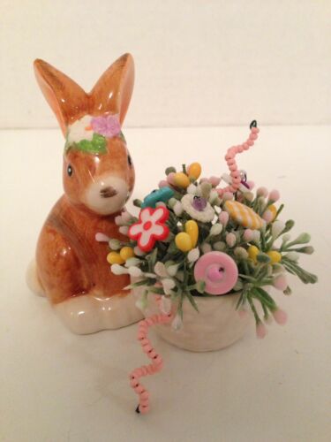 Easter VTG Button Bouquet/Bunny & Basket Country Prim Farmhouse Spring Cottage