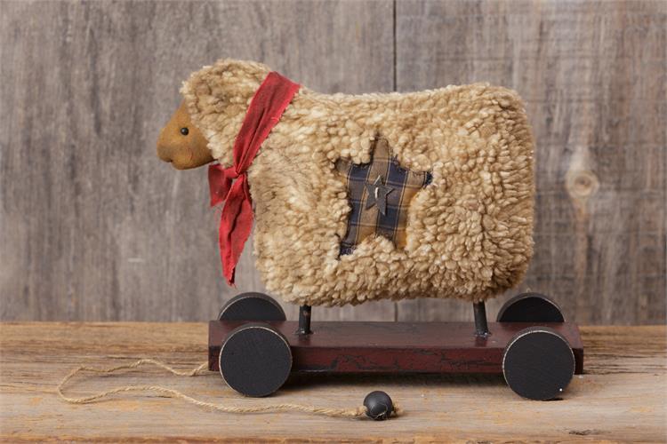 Vintage Distressed Antique Sheep With Cart Pull Toy Primitive/Country/Farmhouse