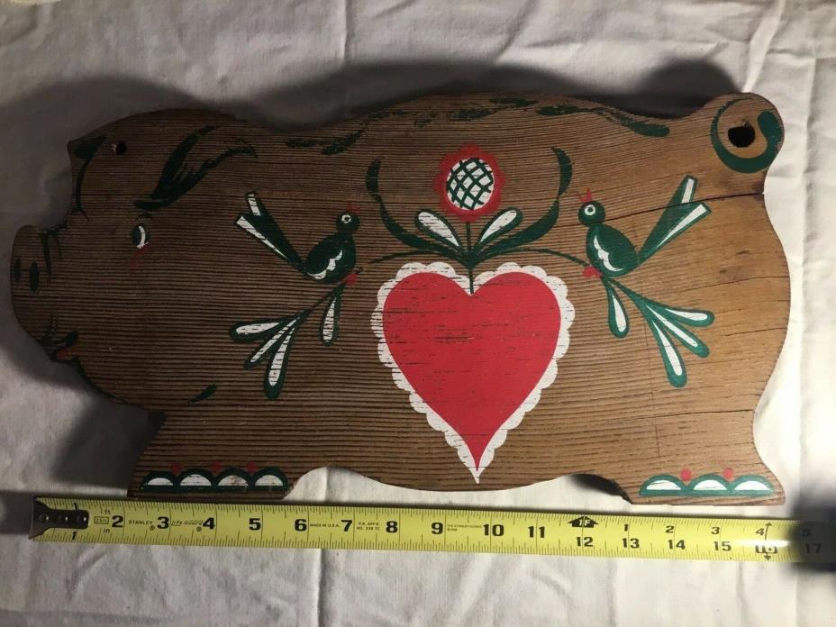 Cool Antique Vintage Unique Painted Pig Wooden Cutting Board Pennsylvania Dutch