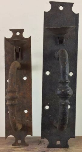 2 Antique Handmade Wrought Iron Maine Salvage Farm Door Handle Thumb Latch