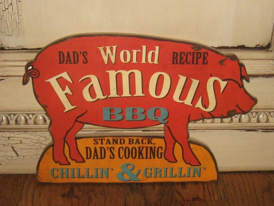 Dad's BBQ PIG Wall SIGN*Primitive Country Urban Farmhouse Kitchen Diner Decor