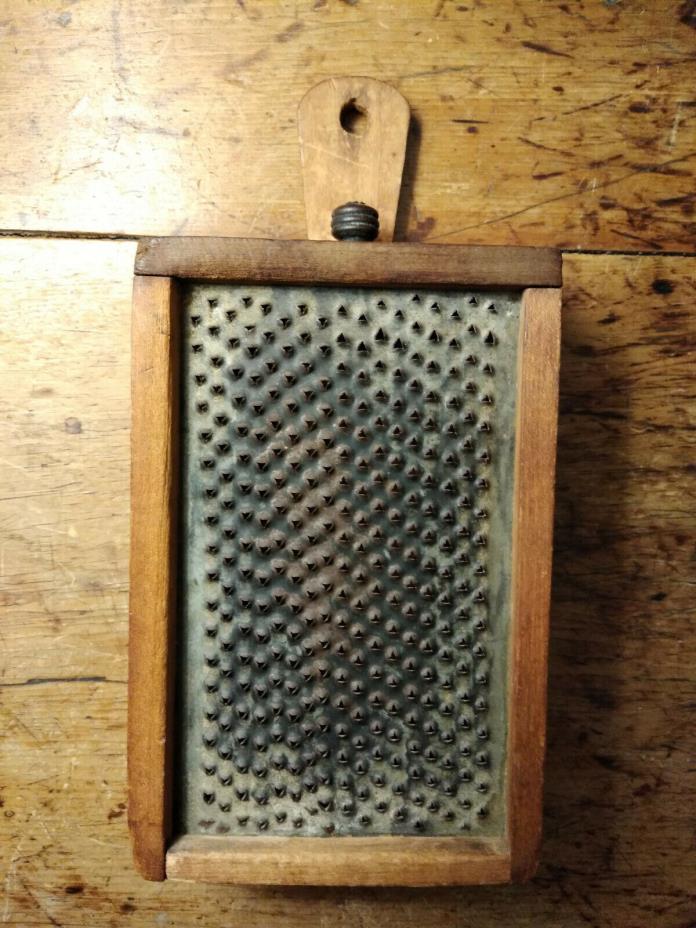 Antique Primitive PUNCHED TIN WOOD BOX GRATER Cheese food