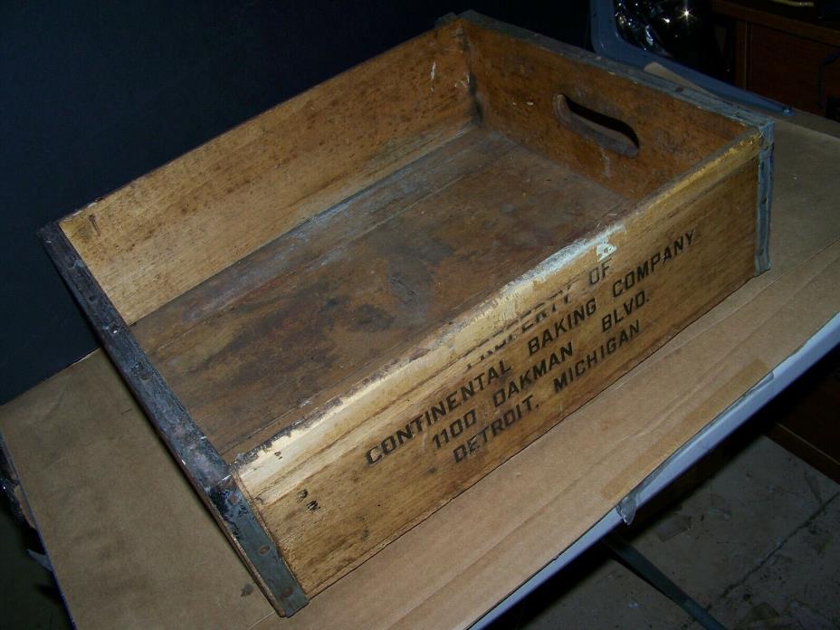 Antique Primitive Bakery Bread  wood metal Crate Box continental baking detroit