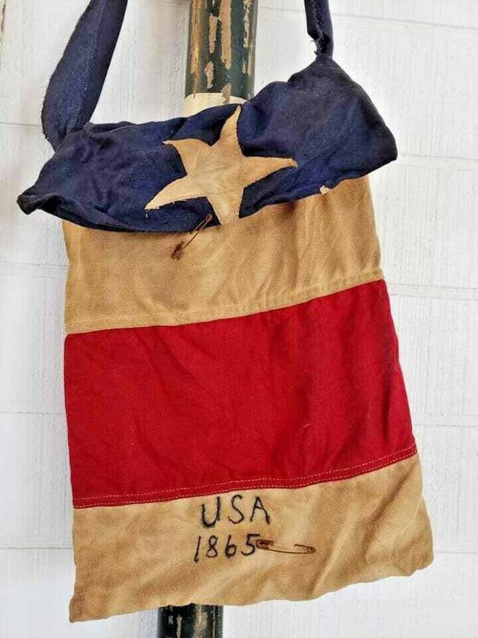 Primitive Handmade Grungy Red White Blue Flag Americana Bag