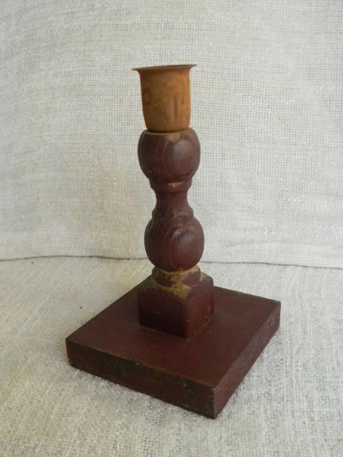 Primitive Vintage Look Tapered Candleholder Rustic Wooden Shelf Sitter Country