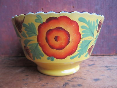 English Staffordshire Canary Yellow Polychrome Brushstroke Decorated Tea Bowl