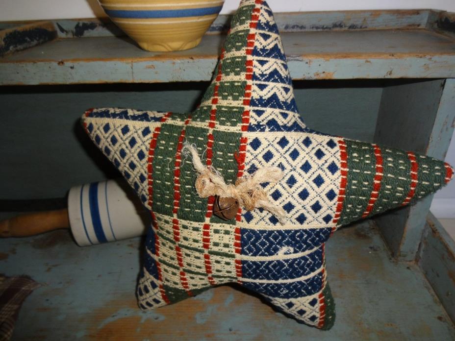 Vintage Wool Coverlet Star Pillow~ Primitive Americana Handmade