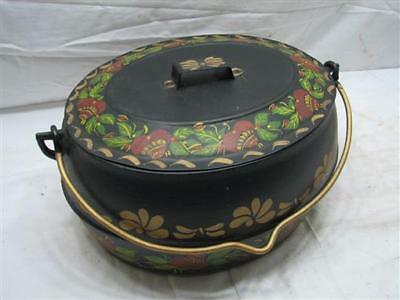 Tole Painted Marietta Co PA 3 Gal Cast Iron Gypsy Kettle Bean Oval Pot Tin Lid