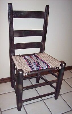 VINTAGE HAND PAINTED WOOD WOVEN LADDER COUNTRY CHAIR