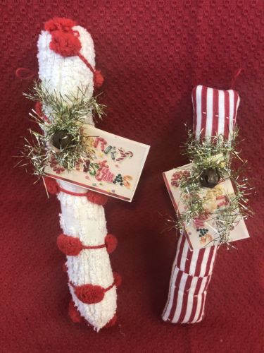 Primitive Handmade Candy Cane ornie of Vintage Quilt/Chenille~OOAK Christmas