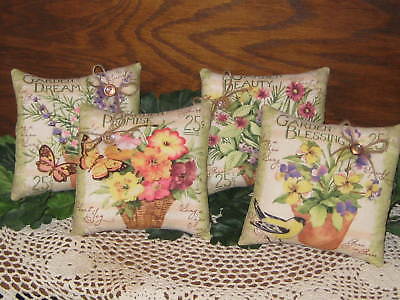4 Floral fabric shelf sitters Cottage bowl fillers Country Kitchen Home Decor