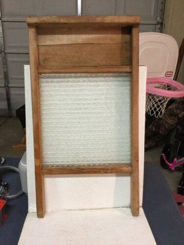 Antique laundry wood & glass washboard 12.5