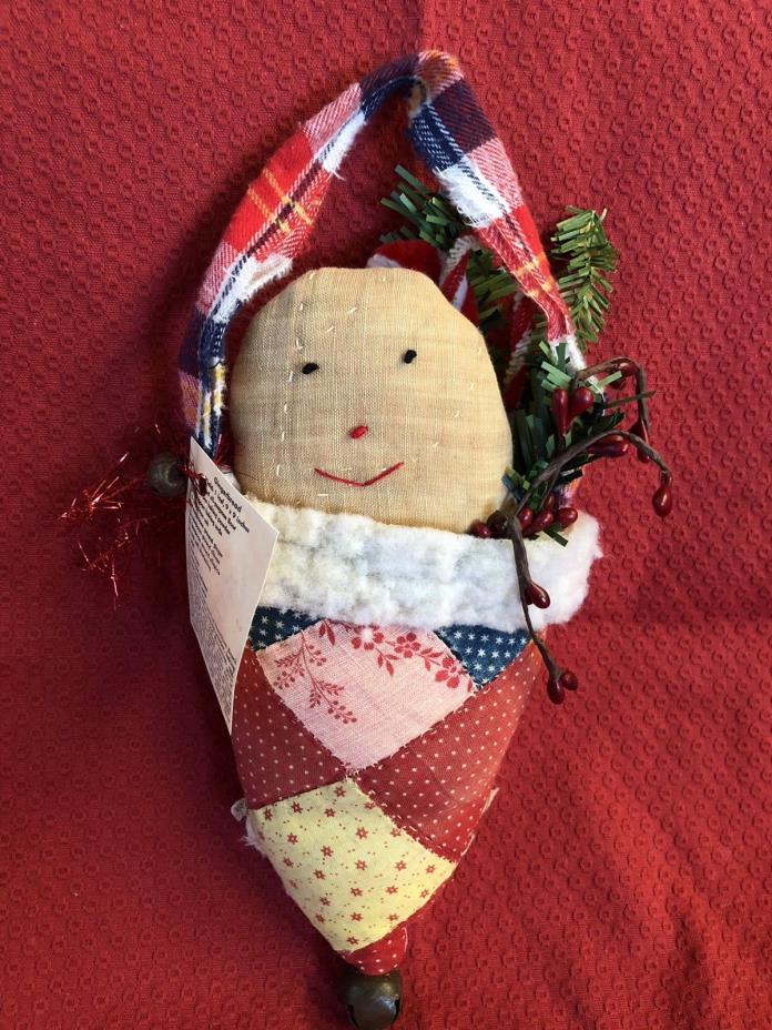 Gingerbread in hat from Vintage quilt, door/peg hanger, ornie, OOAK, Christmas