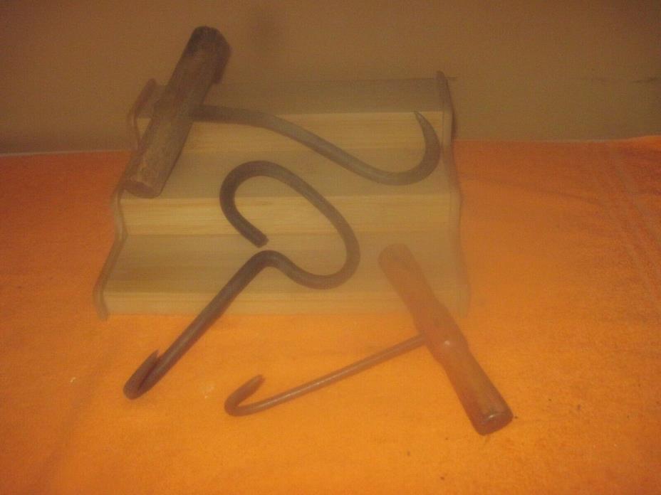 3 Small Meat or Hay Hooks, approx. 7 1/2