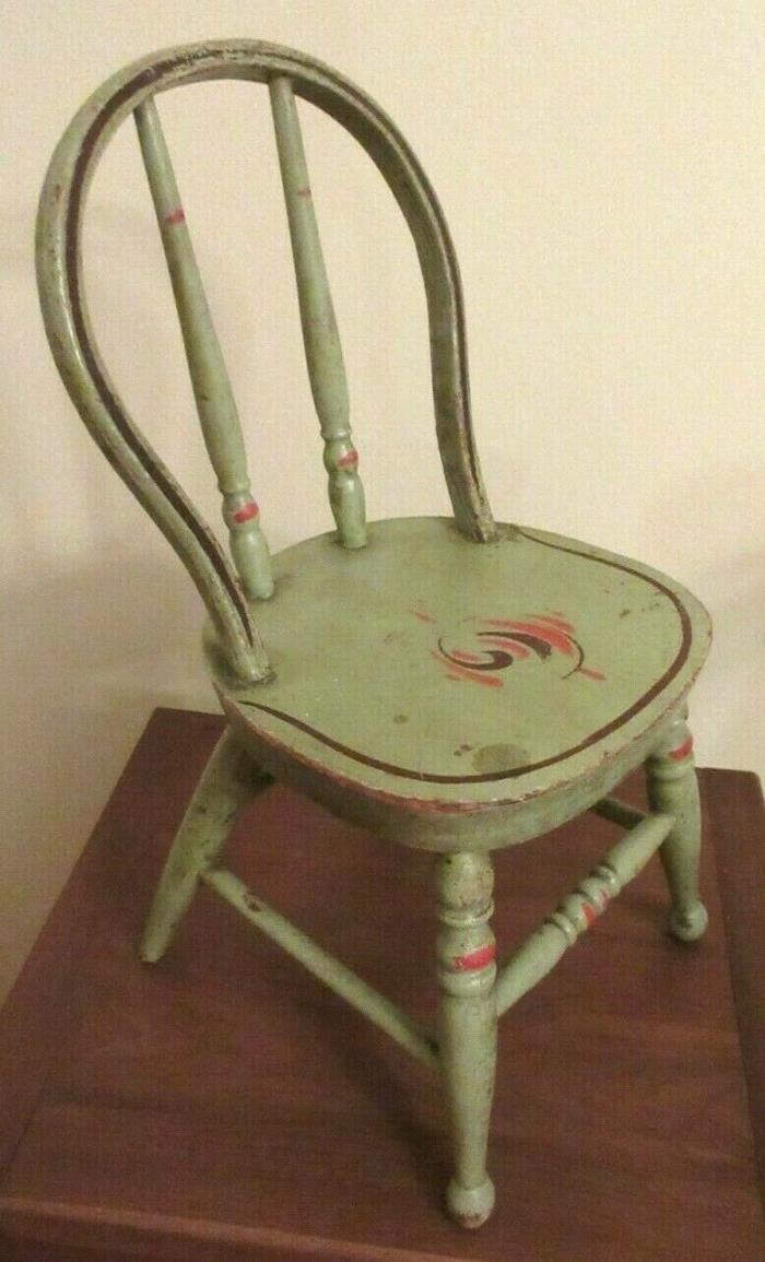 Antique Fabulous 19thC Miniature / Doll Chair in Original Green Paint