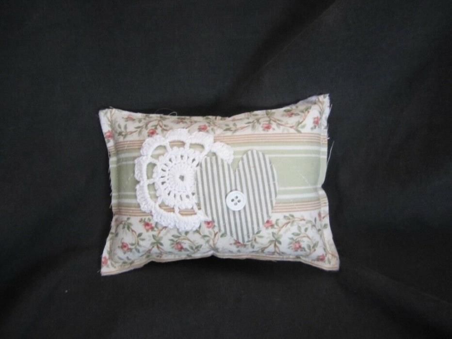 Primitive Quilted pillow tuck - sage/rose/ white - doily, heart and button-22