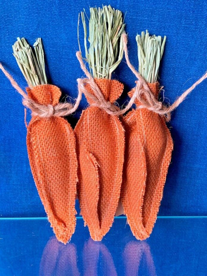 Vintage Primitive ORANGE CARROT Easter Bunny Rabbit Burlap Doll Set of 3 ??m9