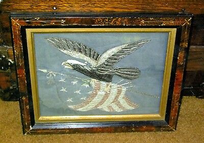 1870’s Framed Cloth Patriotic US Eagle & Flag 12x9 ½ Inches