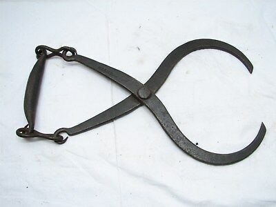 Antique Blacksmith Hand Forged Ice Tongs H.T. Baldwin Primitive Iron Farm Tool