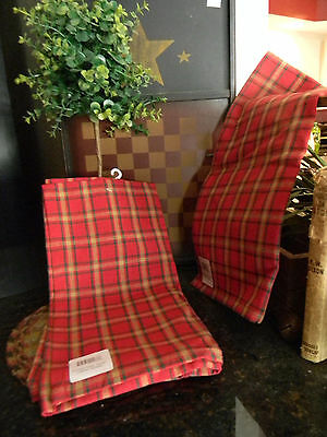 Primitive Vintage Look Country Country Red Checked Plaid Kitchen Towels PAIR