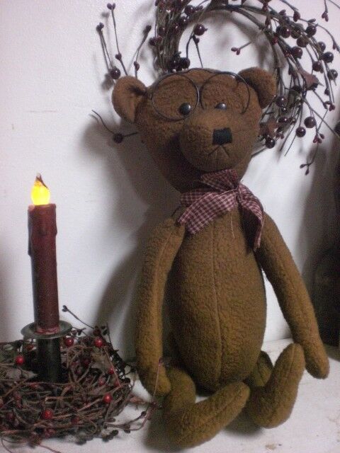 Primitive Adorable Country Teddy Bear w/ Glasses