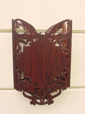1800s Farm Made Mahogany Intricate Scrollwork Wall Pocket Letter Holder ~Glowing