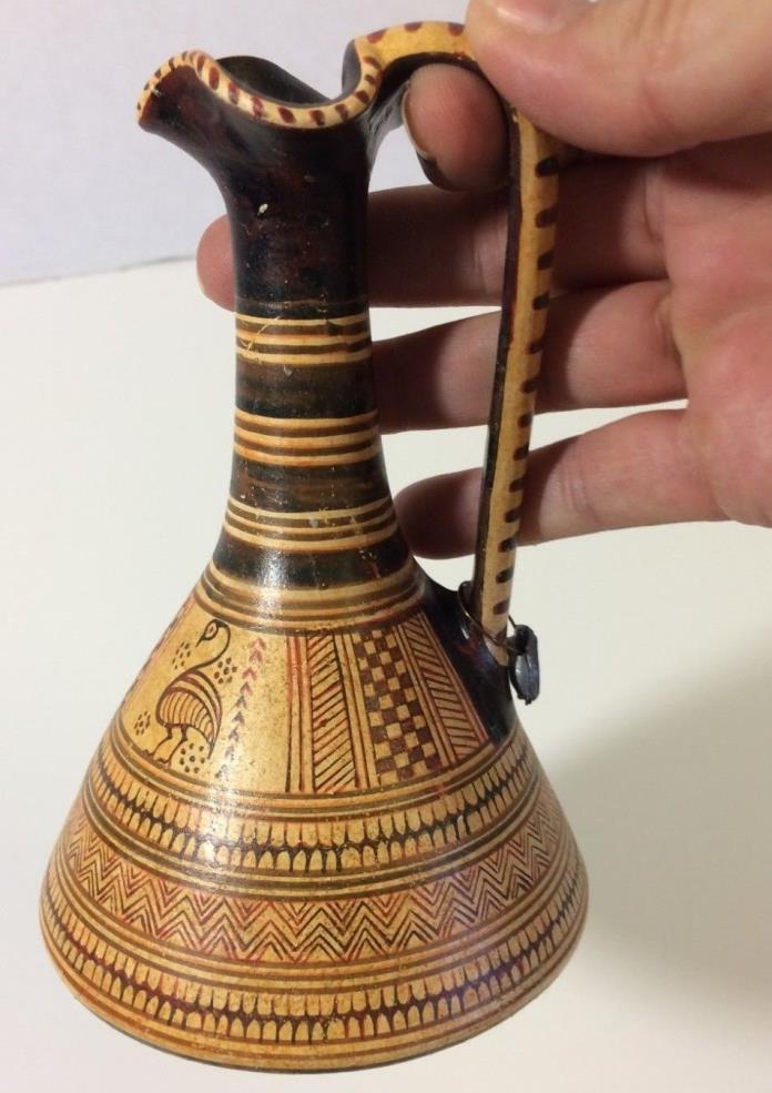 Greek Pottery Jug Vase Museum Copy Handmade w Tag 7th Century BC Geometric Small
