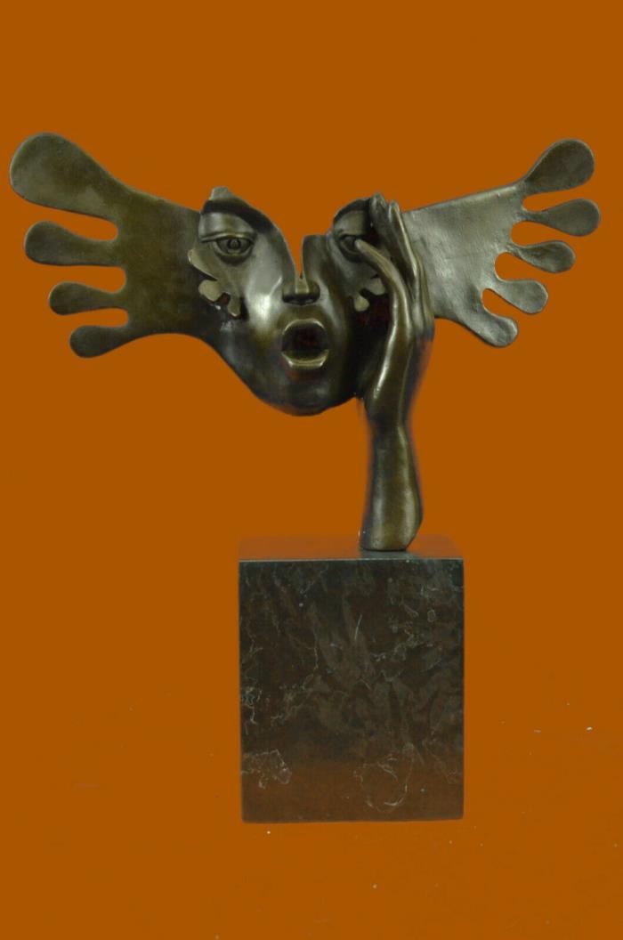 Salvador Dali Double Hands Handcrafted Bronze Sculpture Marble Base Figurine LRG