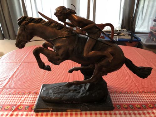 Cheyenne by Frederic Remington Heavy Reproduction Metal Statue Marble Like Base