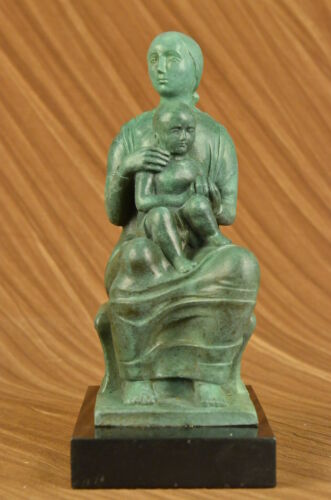 Mother & Baby Green Patina Abstract Modern Classic Artwork by Henry Moore Bronze
