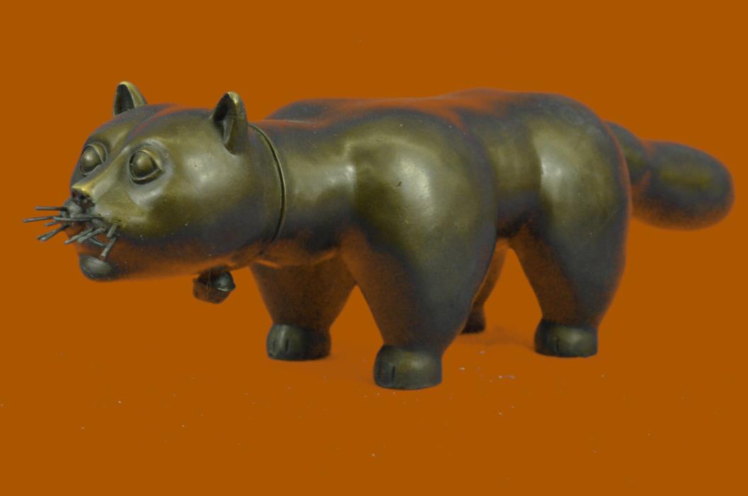 Abstract Modern Art Chubby Cat by Botero Bronze Sculpture Home Office Decor Sale