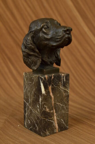 Bronze Sculpture Bust Cocker Spaniel Dog Pet Animal Marble Base Figure Figurine