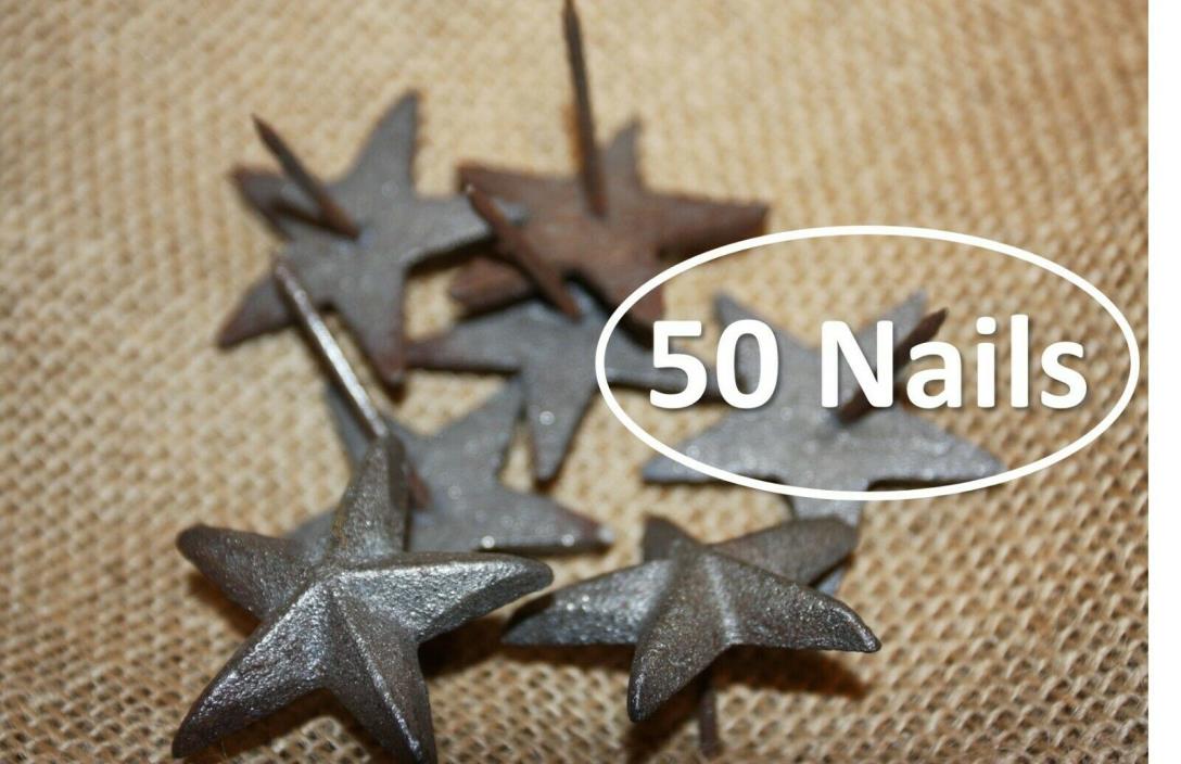 (50) Cast Iron Star Design Rustic Nails Clavos 1 3/4