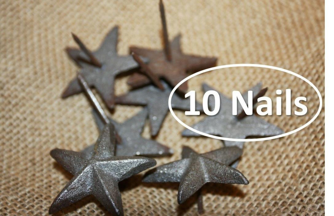 (10) Pennsylvania Dutch Home Decor Accents, Cast Iron Star Nails 1 3/4