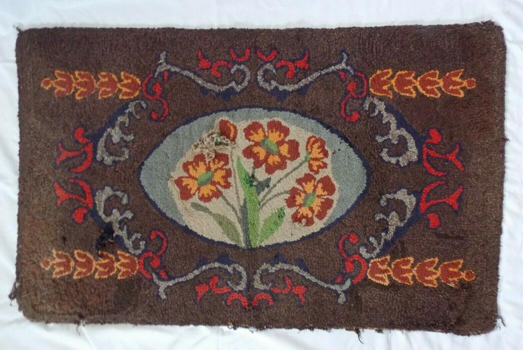 Vintage Hooked Wool Rug, 2x3', Arts & Crafts design