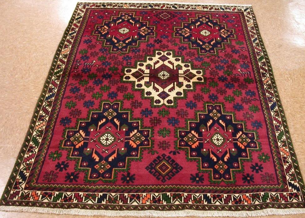 Persian Afsharr Rug Tribal Nomadic Hand Knotted Wool RED IVORY Oriental 5 x 6
