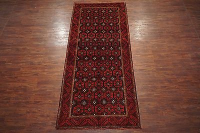 5X13 Antique Tribal Baluchi Gallery Runner Persian Hand-Knotted Rug with Abrash