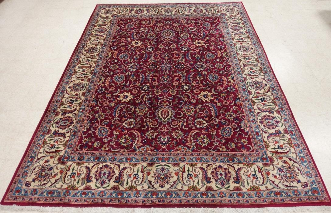 9 x 12 PERSIAN MASHADD Hand Knotted Wool RED BLUE IVORY Fine Oriental Rug Carpet