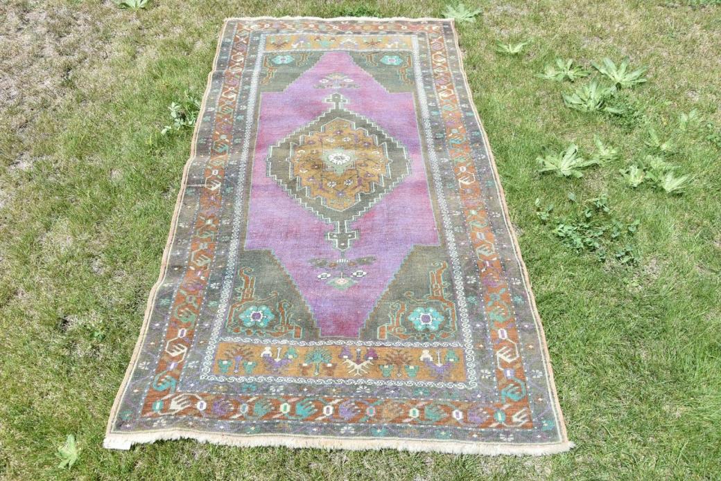 4x7ft Turkish Anatolian Wool Hand knotted Rug Purple Cappadocia Carpet