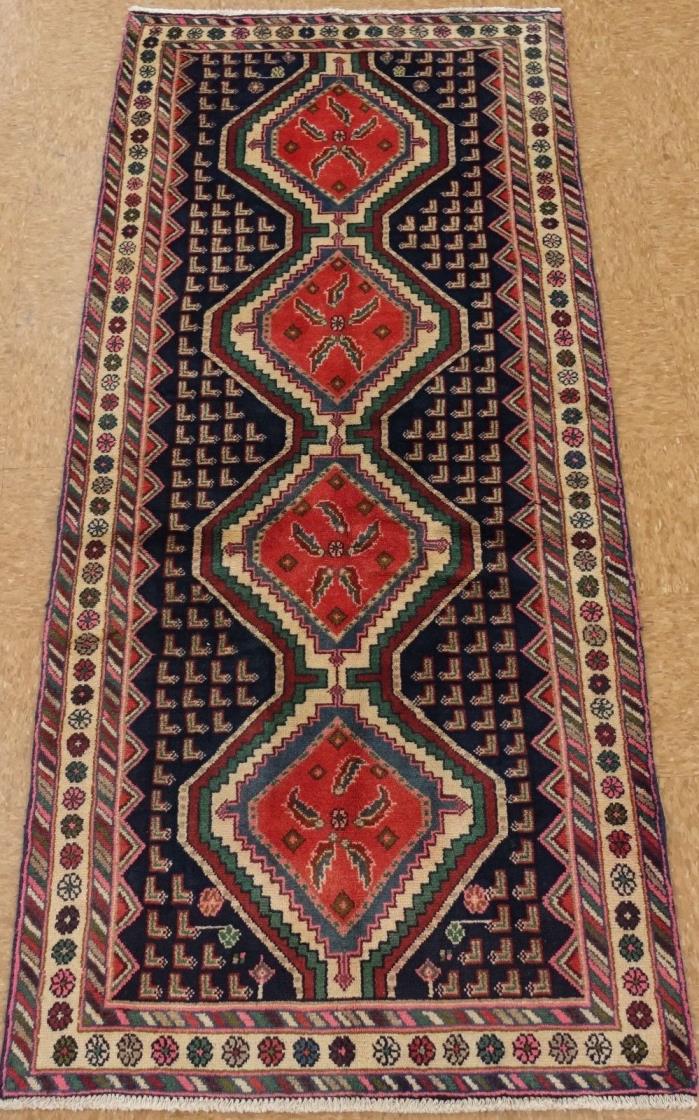 Persian Rug Hamedan Tribal Hand Knotted Wool NAVY Charming Oriental 3.3 x 7