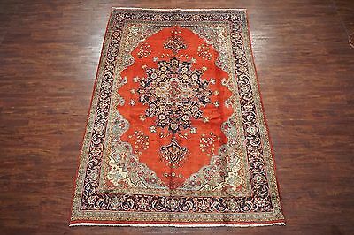 Persian 8X12 Antique Heriz Serapi with Abrash Area Rug 1940's Hand-Knotted Wool