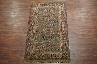 4X7 Antique Green Indian Agra Area Rug, ca 1900 Hand-Knotted Carpet (3.10 x 6.9)