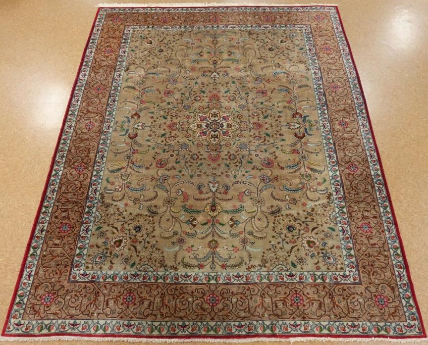 Persian Tabrizz Hand Knotted Wool Beige Signed Amir-Khizi Oriental Rug 9 x 12