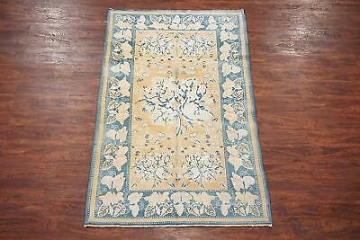 4X7 Antique Cotton Indian Agra Rug 1920s Hand-Knotted Oriental Carpet 3.11 x 6.9