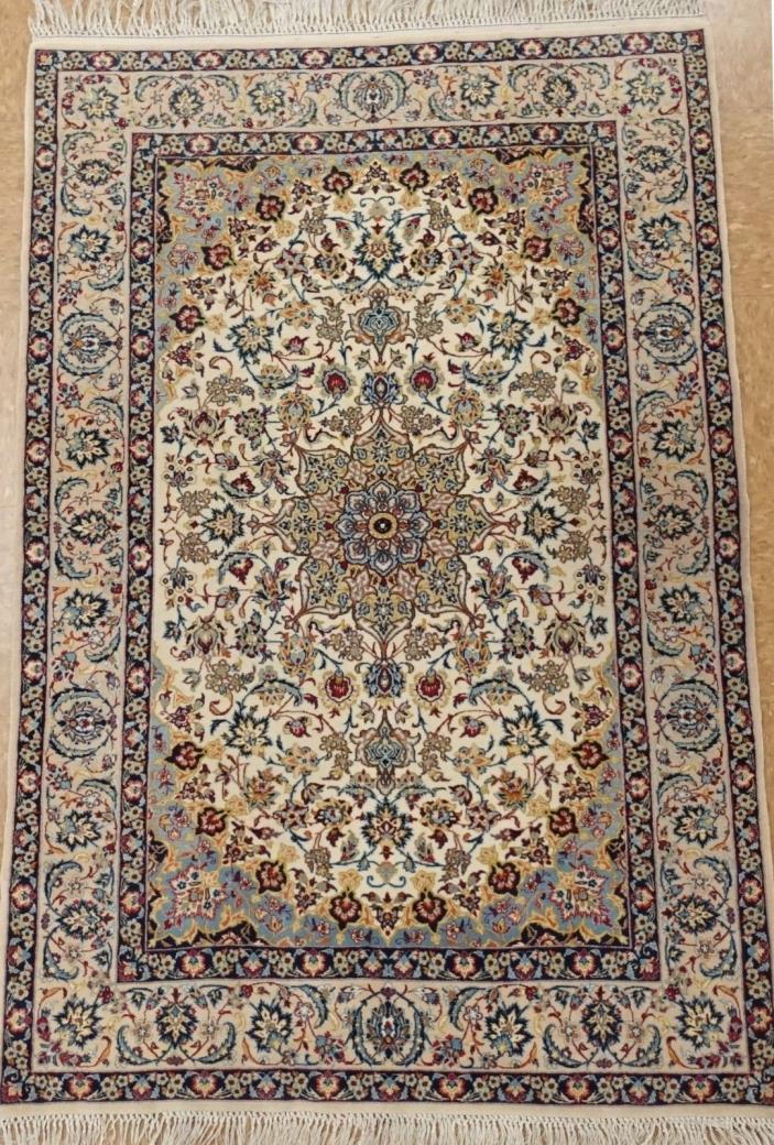 Persian Rug Isfahann Hand Knotted Wool Silk Ivory Ravishing Oriental 3.6 x 5.3